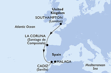 Veľká Británia, Španielsko zo Southamptonu na lodi MSC Virtuosa
