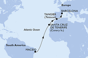Brazília, Španielsko, Maroko z Maceia na lodi MSC Virtuosa