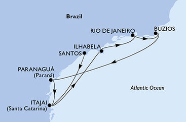 Brazília zo Santosu na lodi MSC Lirica