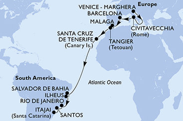 Taliansko, Španielsko, Maroko, Brazília z Marghery na lodi MSC Lirica