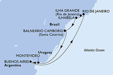 Argentína, Brazília, Uruguaj z Buenos Aires na lodi MSC Splendida