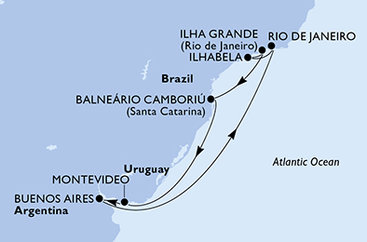 Argentína, Brazília, Uruguaj z Buenos Aires na lodi MSC Splendida