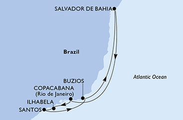 Brazília zo Santosu na lodi MSC Virtuosa