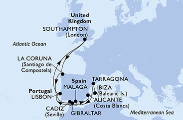 Veľká Británia, Španielsko, Tarragona, Gibraltár, Portugalsko zo Southamptonu na lodi MSC Virtuosa Veľká Británia, Španielsko, Tarragona, Gibraltár, Portugalsko zo Southamptonu na lodi MSC Virtuosa