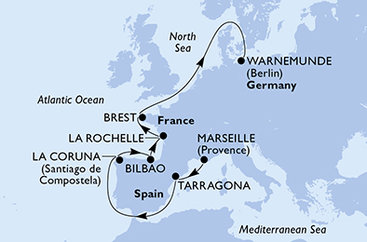Francúzsko, Tarragona, Španielsko, Francie, Nemecko z Marseille na lodi MSC Magnifica