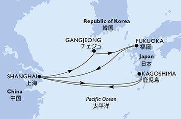 Čína, Južná Kórea, Japonsko zo Šanghaja na lodi MSC Bellissima