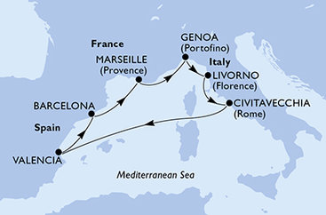 Taliansko, Španielsko, Francúzsko z Civitavechie na lodi MSC Sinfonia