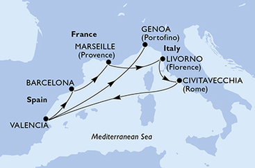 Španielsko, Francúzsko, Taliansko z Valencie na lodi MSC Sinfonia