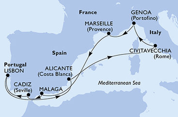 Španielsko, Taliansko, Francúzsko, Portugalsko z Alicante na lodi MSC Sinfonia
