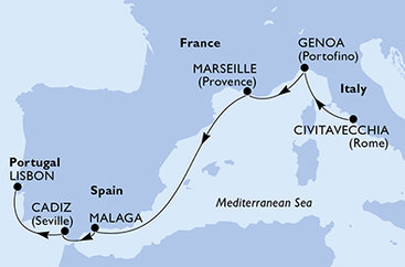Taliansko, Francúzsko, Španielsko, Portugalsko z Civitavechie na lodi MSC Sinfonia