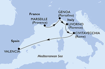 Francúzsko, Taliansko, Španielsko z Marseille na lodi MSC Sinfonia