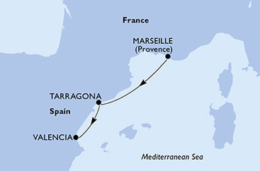 Francúzsko, Tarragona, Španielsko z Marseille na lodi MSC Orchestra