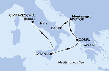 Taliansko, Grécko, Čierna Hora z Civitavechie na lodi MSC Orchestra
