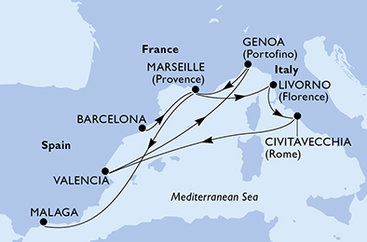 Španielsko, Francúzsko, Taliansko z Barcelony na lodi MSC Sinfonia