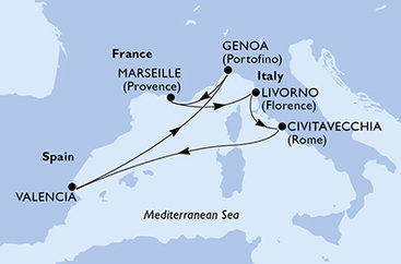 Francúzsko, Taliansko, Španielsko z Marseille na lodi MSC Sinfonia