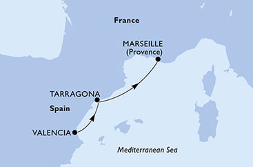 Španielsko, Tarragona, Francúzsko z Valencie na lodi MSC Sinfonia