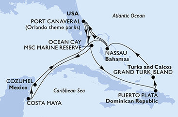 USA, Bahamy, Mexiko, Dominikánska republika, Veľká Británia z Port Canaveralu na lodi MSC World Atlantic