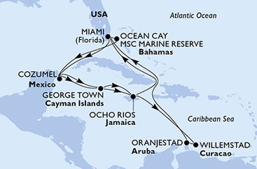 USA, Mexiko, Kajmanské ostrovy, Jamajka, Curacao, Aruba, Bahamy z Miami na lodi MSC Divina