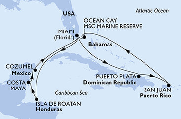 USA, Honduras, Mexiko, Dominikánska republika, Bahamy z Miami na lodi MSC World America