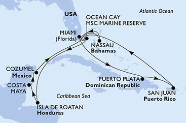 USA, Dominikánska republika, Bahamy, Honduras, Mexiko z Miami na lodi MSC World America