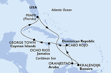 USA, Bonaire, Aruba, Dominikánska republika, Jamajka, Kajmanské ostrovy z Miami na lodi MSC Poesia
