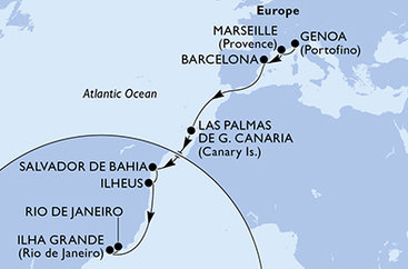 Taliansko, Francúzsko, Španielsko, Brazília z Janova na lodi MSC Divina