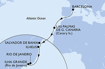 Španielsko, Brazília z Barcelony na lodi MSC Divina