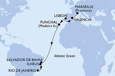 Francúzsko, Španielsko, Portugalsko, Brazília z Marseille na lodi MSC Musica