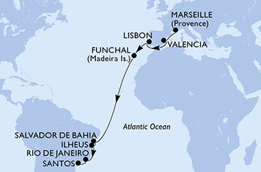 Francúzsko, Španielsko, Portugalsko, Brazília z Marseille na lodi MSC Musica