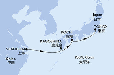 Čína, Japonsko zo Šanghaja na lodi MSC Bellissima