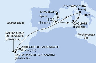 Španielsko, Taliansko z Barcelony na lodi MSC Fantasia