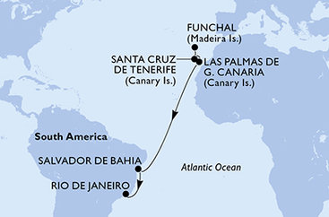 Portugalsko, Španielsko, Brazília z Funchalu na lodi MSC Virtuosa