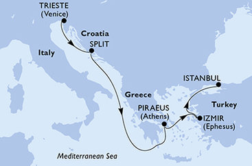 Taliansko, Chorvátsko, Grécko, Turecko z Trieste na lodi MSC Splendida