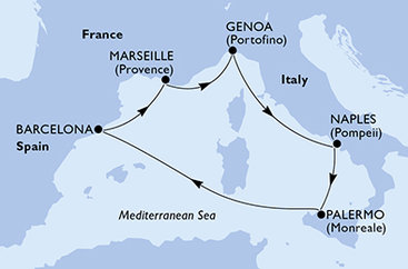 Španielsko, Francúzsko, Taliansko z Barcelony na lodi MSC Seaview