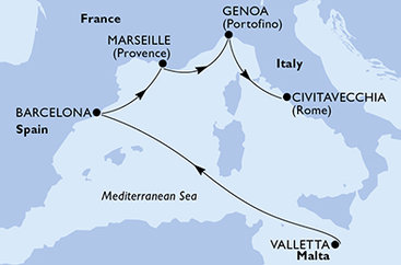 Malta, Španielsko, Francúzsko, Taliansko z Valletty na lodi MSC World Europa
