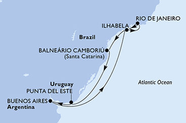 Brazília, Uruguaj, Argentína z Rio de Janeira na lodi MSC Splendida