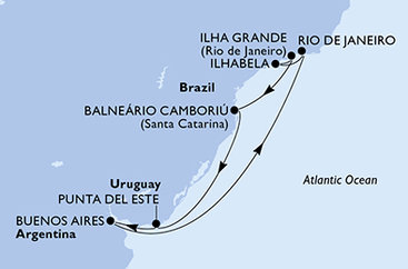 Brazília, Uruguaj, Argentína z Rio de Janeira na lodi MSC Splendida