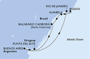 Brazília, Uruguaj, Argentína z Rio de Janeira na lodi MSC Splendida