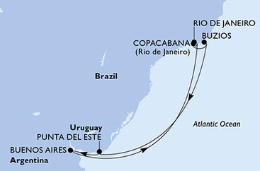 Brazília, Uruguaj, Argentína z Rio de Janeira na lodi MSC Splendida