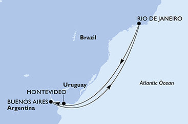 Brazília, Uruguaj, Argentína z Rio de Janeira na lodi MSC Splendida