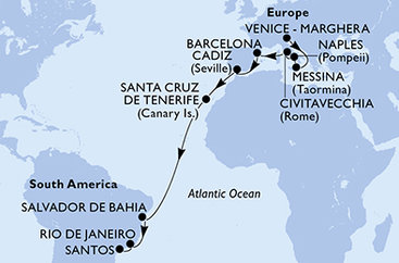 Taliansko, Španielsko, Brazília z Marghery na lodi MSC Armonia