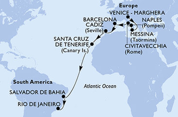 Taliansko, Španielsko, Brazília z Marghery na lodi MSC Armonia