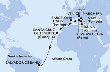 Taliansko, Španielsko, Brazília z Marghery na lodi MSC Armonia