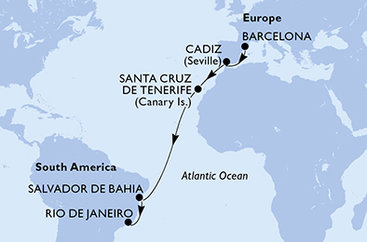 Španielsko, Brazília z Barcelony na lodi MSC Armonia