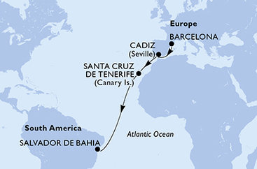 Španielsko, Brazília z Barcelony na lodi MSC Armonia