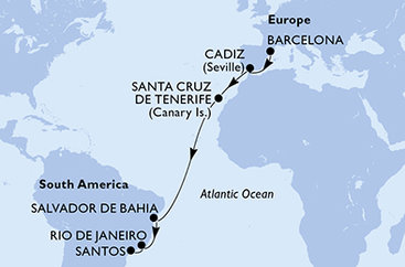 Španielsko, Brazília z Barcelony na lodi MSC Armonia