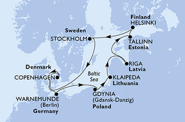 Švédsko, Dánsko, Nemecko, Poľsko, Litva, Lotyšsko, Estónsko, Fínsko zo Štokholmu na lodi MSC Magnifica