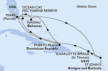 USA, Antigua a Barbuda, Dominikánska republika, Bahamy z Miami na lodi MSC Seashore