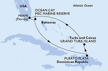 USA, Bahamy, Dominikánska republika, Veľká Británia z Miami na lodi MSC Seashore