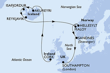 Írsko, Island, Nórsko, Veľká Británia z Corku na lodi MSC Virtuosa